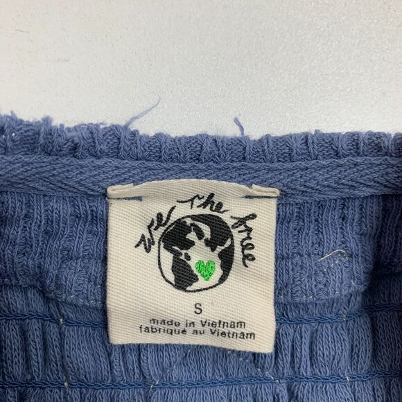 We the Free People Smocked Blouse Womens S Small Blue Jay Textured Curved Hem - Picture 7 of 11